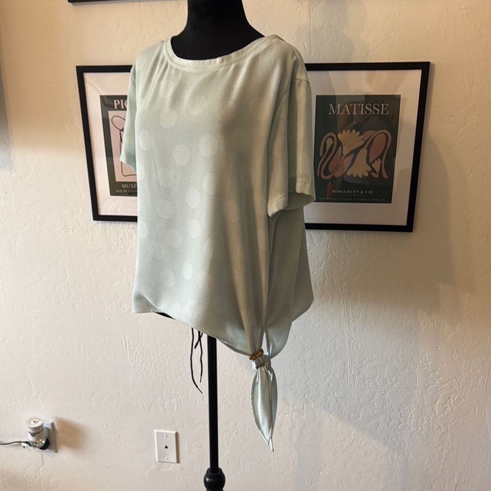 Donna Karan Green Blouse with Relaxed Tie Front - Picture 2 of 10
